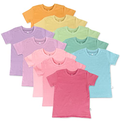 HonestBaby unisex baby Organic Cotton Short Sleeve T-shirt Multi-packs and Toddler T Shirt Set, 10-pack Rainbow Girl, 4T US