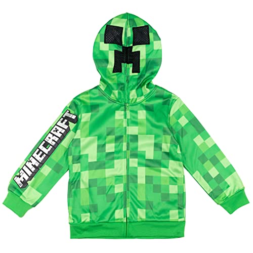 Minecraft Creeper Little Boys Fleece Zip Up Hoodie with Mesh Cosplay Hood Mask Green 7-8