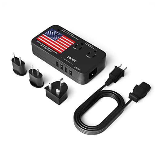 DOACE® X11 2200W Voltage Converter, 220V to 110V Converter for Hair Dryer Straightener Curling Iron, 10A Travel Power Adapter with 4-Port USB and US UK AU EU Plugs for Cell Phone Camera Tablet Laptop