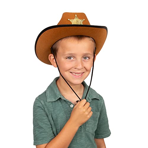 Funny Party Hats Brown Kids Sheriff Hat - Sheriff Dress Up - Tan Cowboy Hat - Western Hat