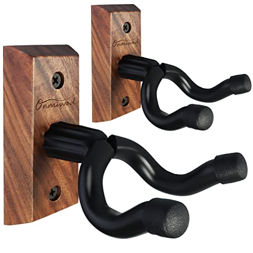 Guitar Wall Mount 2 Pack, Black Walnut Wood Guitar Hanger, U-Shaped Guitar Wall Hanger Mount, Guitar Holder Hook Stand Wall for Acoustic, Electric Guitar, Banjo, Bass, Gift for Guitar Player Men Boy