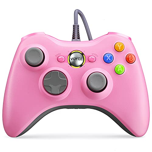 VOYEE PC Controller, Wired Controller Compatible with Microsoft Xbox 360 & Slim/PC Windows 10/8/7, with Upgraded Joystick, Double Shock | Enhanced (Pink)