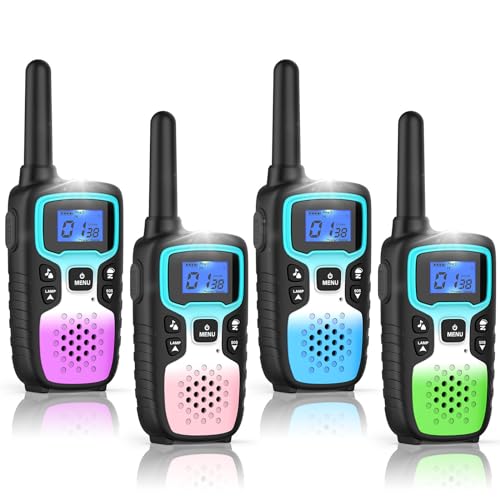 Wishouse Walkie Talkies for Kids Adults Long Range,Xmas Birthday Gift for 4 5 6 7 8 9 10 Year Old Boys Girls,Camping Gear Cool Toys with Flashlight,SOS,NOAA Weather Aler 4 Pack (No Battery No Charger)