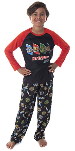 Beyblade Burst Boys' Spinner Tops Fafnir Let It Rip! 2 Piece Shirt And Pants Kids Pajama Set (LG, 10/12)