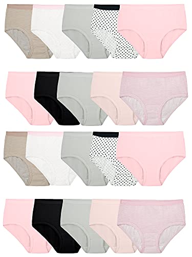 Fruit of the Loom Girls' Tag Free Cotton Brief Underwear Multipacks, Brief-20 Pack-Black/Pink/Grey, 8