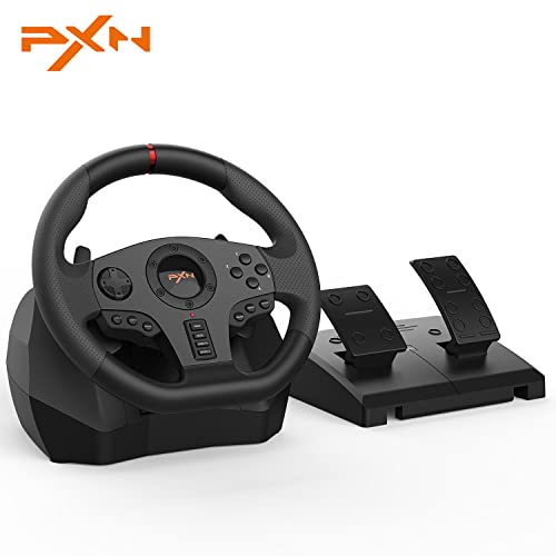 PXN V900 Gaming Steering Wheel - 270/900° PC Racing Wheel with Linear Pedals & Left and Right Dual Vibration for PS4, PC, Xbox One, Xbox Series X|S, Switch