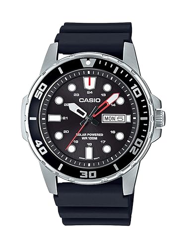 Casio Men's Stainless Steel Quartz Resin Strap, Black, 22 Casual Watch (Model: MTP-S110-1AVCF), RED