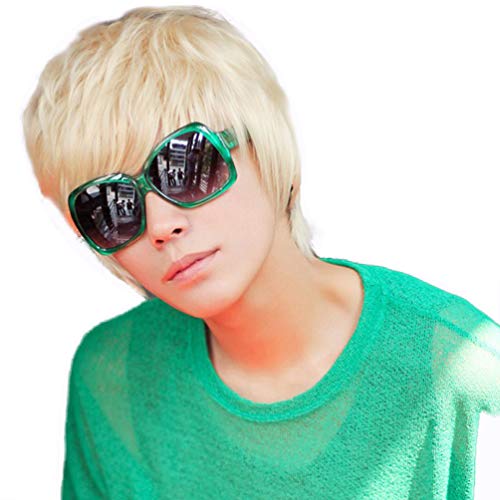 OMORFIEER Cool Mens Short Straight Platinum Blonde Wigs Male Boys Party Cosplay Full Wig