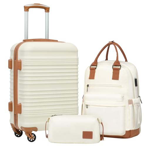 Coolife Luggage Set 3 Piece Luggage Set Carry On Suitcase Hardside Luggage with TSA Lock Spinner Wheels(White, 3 piece set (BP/TB/20))