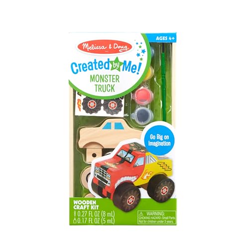 Melissa & Doug Created by Me! Monster Truck Wooden Craft Kit - Easter Basket Stuffers Easy To Assemble DIY For Kids