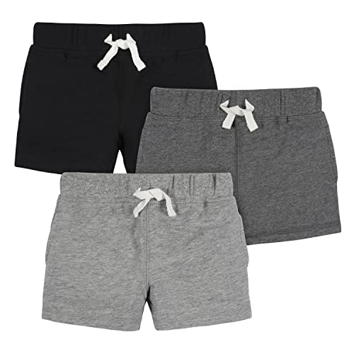 Gerber Baby Boy's Toddler 3-Pack Pull-On Knit Shorts, Gray & Black, 18 Months