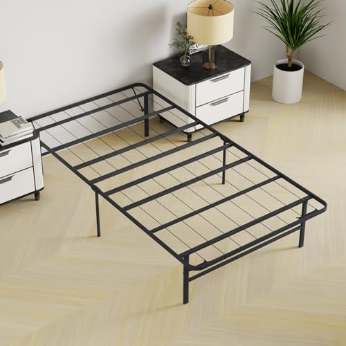 Twin Bed Frame Metal Platform Bed Frame Twin Size 14 Inch Mattress Foundation Box Spring Replacement Heavy Duty Steel Slat Easy Assembly Noise-Free,Black