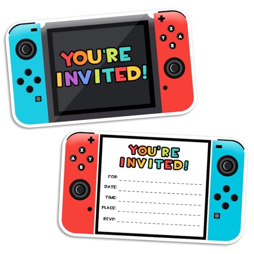 Yangmics Direct Video Gamer Birthday Party Fill In Invitations, Video Game Party Invitations, Decorations, Favors for Boys Kids, 30 Invitations + 30 Envelopes