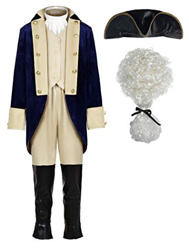 ReliBeauty Washington Costume Boys Hamilton American Colonial Uniform with Wig 150