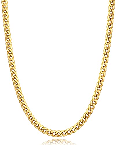Momlovu Gold Chain for Men and Women Boys, 18K Gold Plated Men and Women's Necklaces Chain Cuban Link Chain for Men and Women 4mm/6mm 18/20/22/24/26inch