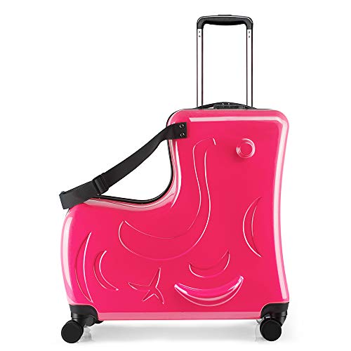 N-A AO WEI LA OW Kids ride-on Suitcase carry-on Tollder Luggage with Wheels Suitcase to Kids aged 1-6 years old (Fuchsia, 20 Inch)