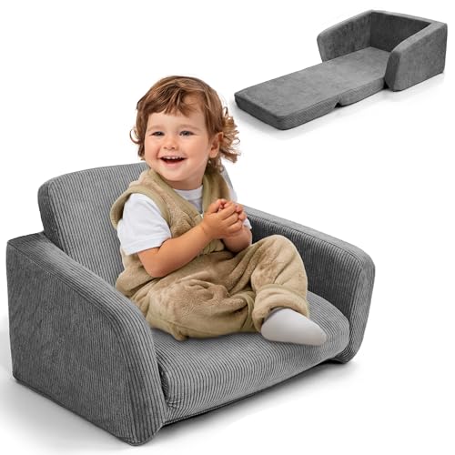 ZICOTO Stylish Kids Chair for Toddler - Comfy 2 in 1 Lounger Made of Memory Foam Easily Unfolds Into a Soft Baby Couch to Nap On - Modern Fold Out Sofa for The Little Ones