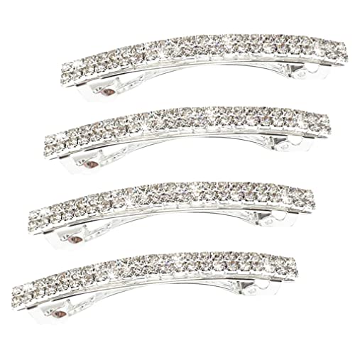 Small Sparkly Rhinestone Bling Hair Clips Silver Metal rectangular Spring Hair Barrettes Hair Accessories Crystal Ponytail Holder Side Clips for Women Girls