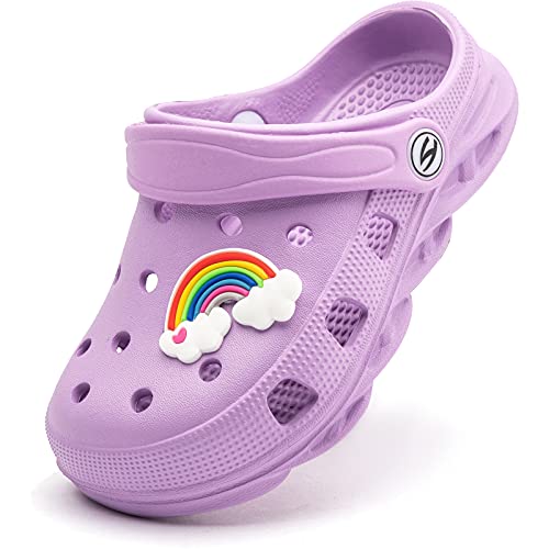 WOUEOI Kid's Girls Boys Clogs Garden Shoes Cartoon Slides Sandals Beach Slipper Children(D-Light Purple,11 Little Kid)