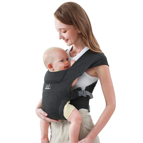 MOMTORY Newborn Carrier, Baby Carrier, Cozy Baby Wrap Carrier(7-25lbs), with Hook&Loop for Easily Adjustable, Soft Fabric, Deep Grey