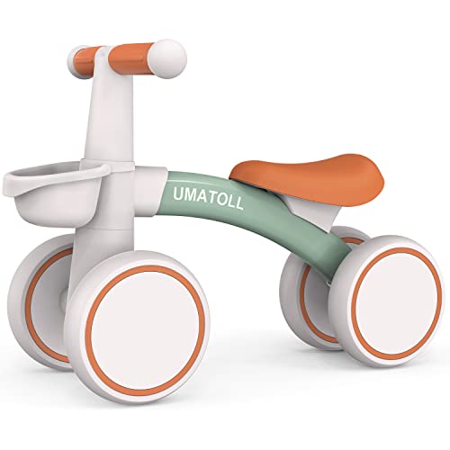 Umatoll Baby Balance Bike for 1 Year Old Boys Girls, 12-24 Months Toddler Balance Bike with Removable Basket, Adjustable Seat, 4 Wheels Infant Bike, First Birthday Gift, Green