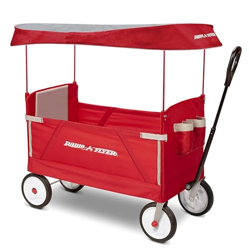 Radio Flyer 3-in-1 EZ Fold Wagon; Red Folding Wagon with Canopy; Collapsible Wagon for Kids, Cargo, & Garden