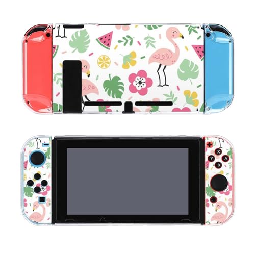 AoHanan Pink Flamingo Fruit Flowers and Leaves Switch Screen Protector Case Cover Full Accessories Switch Game Case Protection Skin for Switch Console and Joy-Cons