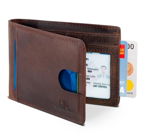 SERMAN BRANDS RFID Blocking Slim Bifold Genuine Leather Thin Minimalist Front Pocket Wallets for Men Billfold Wallet Men Gift (Texas Brown 2.0)