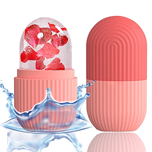 XHJRI Ice Cube Roller Massager for Face, Eyes and Neck Naturally Conditioning and Skin Care,De-Puff Eye Bags,Reduce Migraine Pain,Reusable Massage Silicone Ice Mold (Pink)
