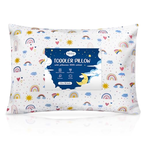 Toddler Pillow,13X18 Soft Baby Pillows for Sleeping, Machine Washable Kids Pillow with Cotton Pillowcase, Perfect for Travel, Toddlers Cot (Happy Sunny Rainbow)