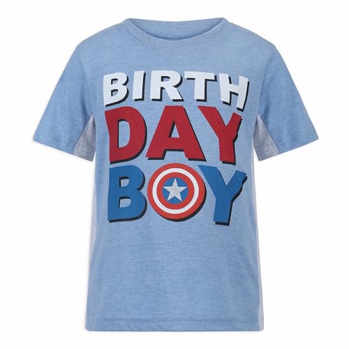 Marvel Avengers Captain America Boys Birthday Short Sleeve Shirt for Toddlers and Little Kids - Blue