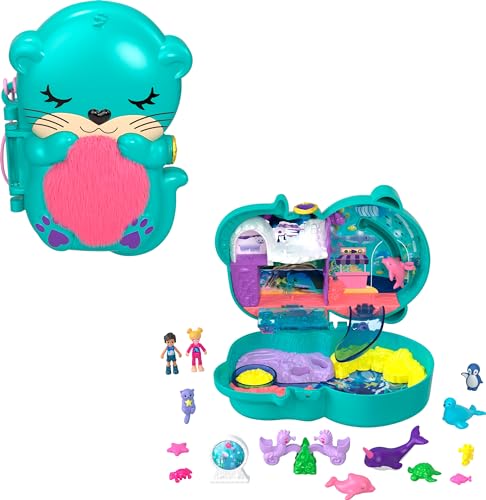 Polly Pocket Compact Playset, Otter Aquarium with 2 Micro Dolls & Accessories, Travel Toys with Surprise Reveals (Amazon Exclusive)