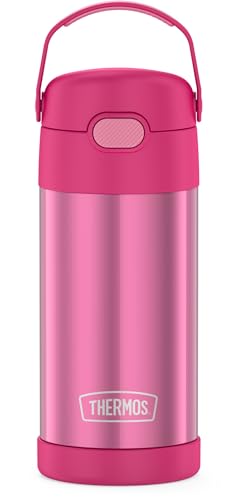 THERMOS FUNTAINER Water Bottle with Straw - 12 Ounce, Pink - Kids Stainless Steel Vacuum Insulated Water Bottle with Lid