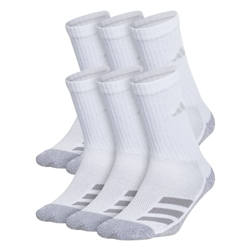 adidas Kids-Boy's/Girl's Cushioned Angle Stripe Crew Socks (6-Pair), White/Grey/Light Onix Grey, Large