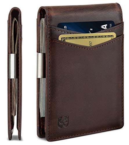 SERMAN BRANDS Money Clip Wallet - Mens Wallets slim Front Pocket RFID Blocking Card Holder Minimalist Mini Bifold (Texas Brown Transformer)