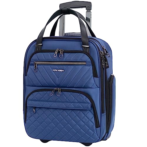 KROSER Carry On Underseat Multi-functional, 16-inch Underseater Lightweight Overnight Suitcase for Women, Haze Blue