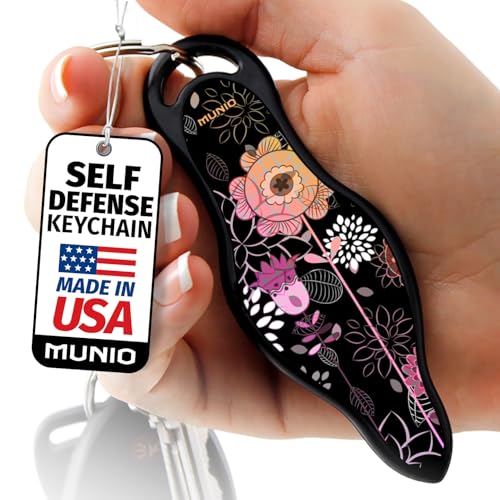 MUNIO Self Defense Keychain Kit – Personal Safety Device, Portable and Legal for Airplane Travel, TSA Approved, Made in the USA (Modern Flowers)