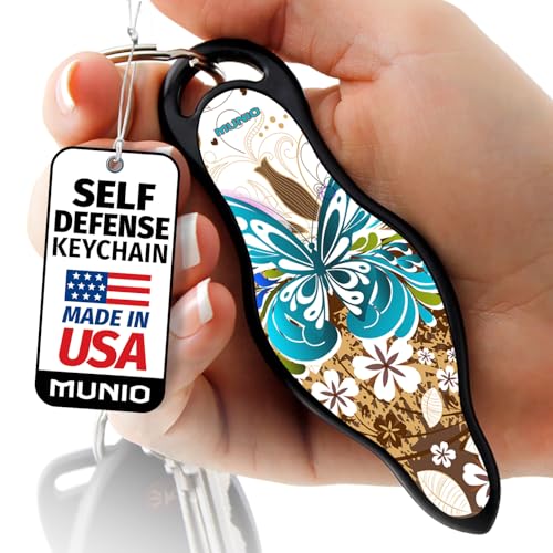 MUNIO Original Self Defense Keychain Kit - Self Protection Personal Safety Essentials, Portable Defense Kubotan, Legal for Airplane Carry - TSA Approved - Made in USA (Brownie)