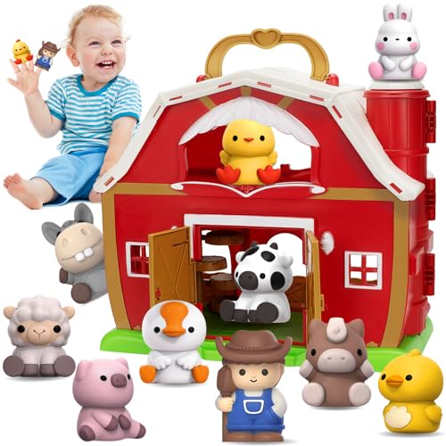 Aigybobo Farm Animals Big Barn Toys for 1 2 3 Year Old, Toddler Montessori Learning Toys, Farm Playset with Animal Figures, Christmas Birthday Gift for Toddler Baby Boys Girls Age 12-18 Months