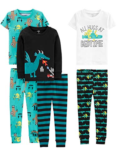 Simple Joys by Carter's Boys' 6-Piece Snug Fit Cotton Pajama Set, Multicolor/Bear/Dragon/Octopus/Stripe