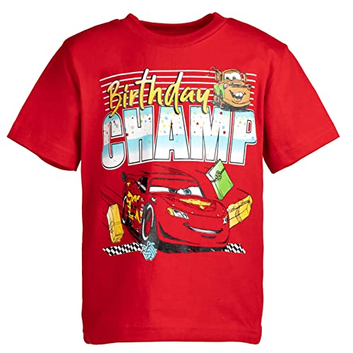 Disney Pixar Cars Lightning McQueen Birthday Toddler Boys Graphic T-Shirt Cars Red 3T