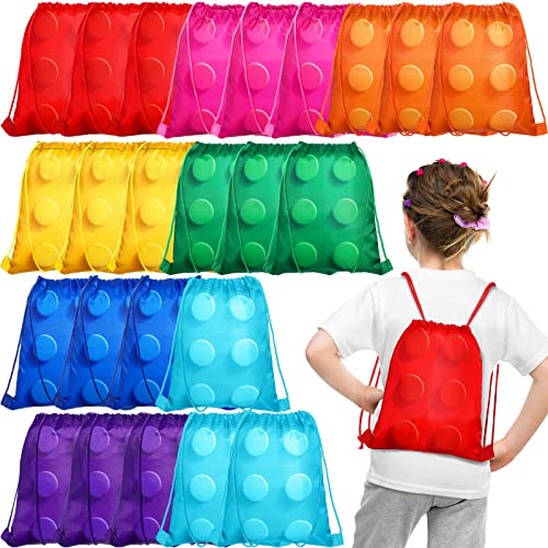 Yerliker 24 Pack Building Block Party Favor Bags Building Block Treat Bag Goodie Drawstring Bags Brick Bags for Kids Birthday Party Supplies Decorations