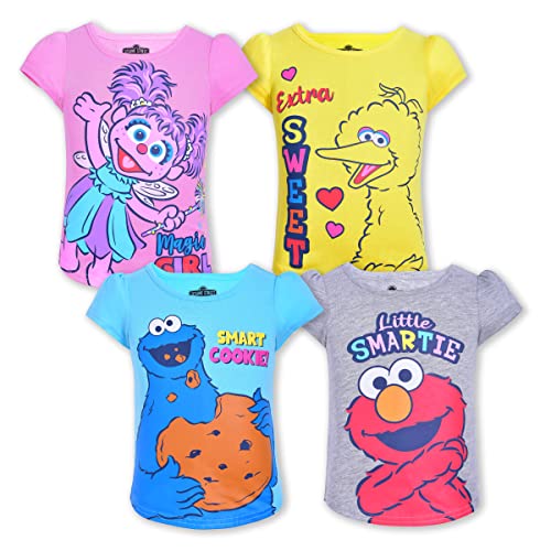 Sesame Street Elmo Girls’ 4 Pack T-Shirt for Infant and Toddler – Pink/Yellow/Blue/Grey