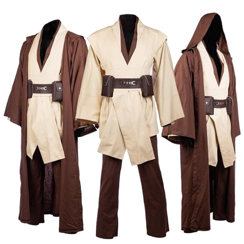 Horizoncos Jedi Costume Robe Adult Male Obi Wan Kenobi Costume Hooded Uniform Full Set Halloween Cosplay Cloak