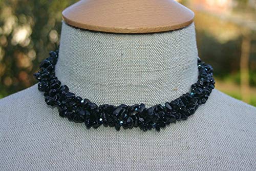 BLACK SPINEL CHOKER Necklace With Turquoise Swarovski Crystal Code- WAR6042