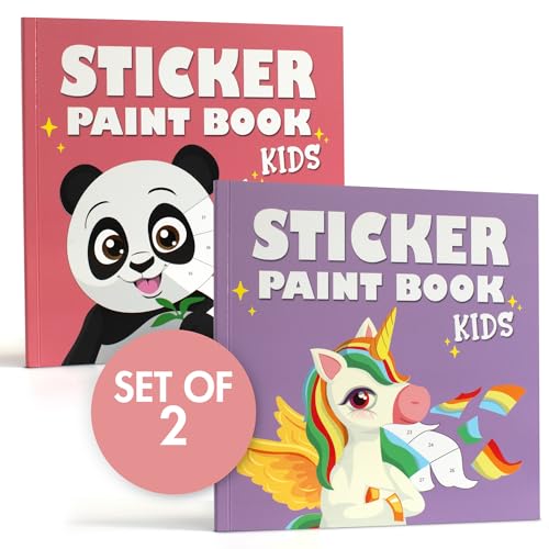 Fun Paint With Sticker Books For Kids Set of 2 - Entertaining Sticker Activity With Vibrant Themes Keeps Kids Ages 4-8 Busy - Perfect Sticker Puzzle To Learn Shapes and Numbers At Home or Travelling