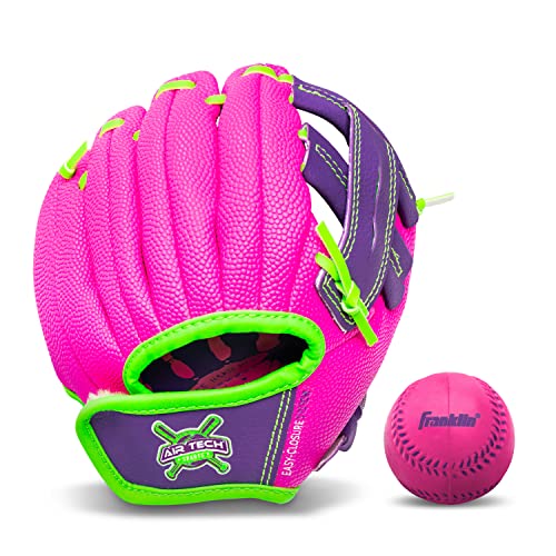 Franklin Sports Baseball Glove - AirTech Boys + Girls Youth Teeball Glove - Kid + Toddler Teeball + Baseball Mitt - Right Hand Throw - 8.5', Pink/Purple