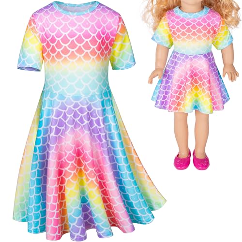 Doll and Girl Matching Nightdress Mermaid Dress Nightgowns Costume for Girl and 18' American Girl Doll Clothes(2-120)