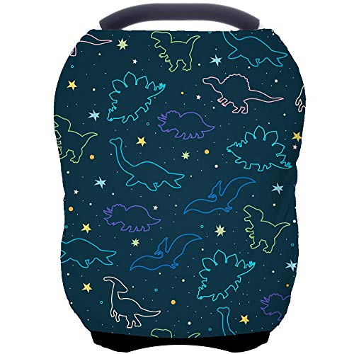 Car Seat Covers Canopy Cover - Multi-use Cover Carseat Canopy, Breathable Breastfeeding Cover, Car Seat Covers for Bbies, Boys & Girls Shower Gifts (Dark Blue Dinosaur)