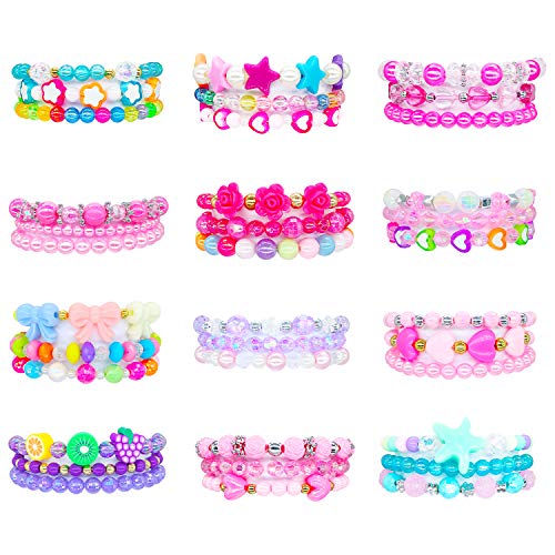 Elesa Miracle 36pc Little Girl Teens Kids Beaded Bracelet Value Set Kids Girl Party Favor Pretend Play Bracelet